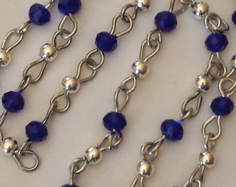 55cm of chain/beads 6mm Navy blue glass rondelles
