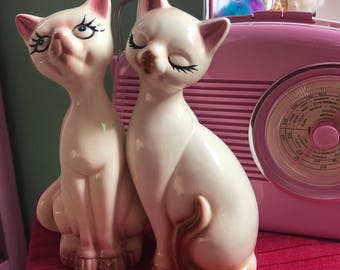 Vintage Retro Large Woolbro Siamese Cats Figurines