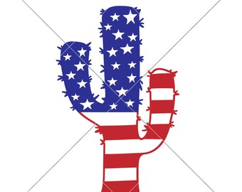 American Cactus USA Patriotic 4th of July SVG dxf Files for Cutting Machines like Silhouette Cameo and Cricut, Commercial Use Digital Design