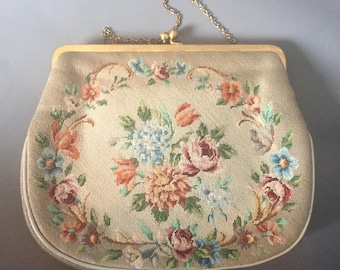 1950s needlepoint bag / peite point purse / tapestry