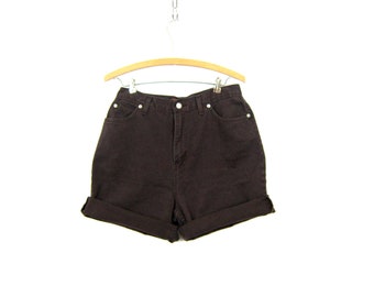 90s Brown Jean Shorts High Waist Denim Shorts Roll Up Cuffs Hipster Indie High Rise MOM Jeans Shorts Womens Size 29 inch waist