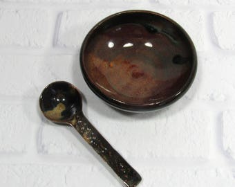 Salt Cellar and spoon, Ceramic Salt Keeper, Food Prep Bowl, Salt Pinch Bowl