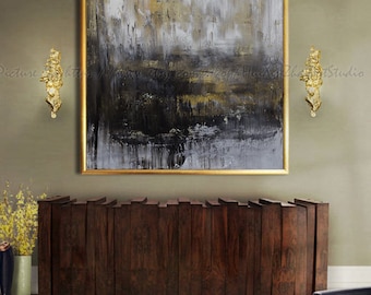 Abstract Oil Painting, Contemporary Art, Hand Made Large Art, extra large wall art, large wall decor, extra large canvas art Black and white