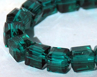 20 pcs 4.5mm Faceted Transparent Dark Green Glass Cube Beads #3