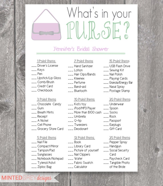This is an image of Sweet What's in Your Purse Bridal Shower Game Free Printable It's just a photo of Sweet What's in Your Purse Bridal Shower Game Free Printable