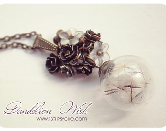 make a wish necklace, Dandelion necklace, glass globe necklace, dandelion seed necklace,terrarium necklace,Inspirational women gift for her