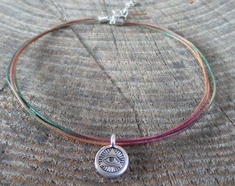 Leather and Eye of Providence Charm Choker