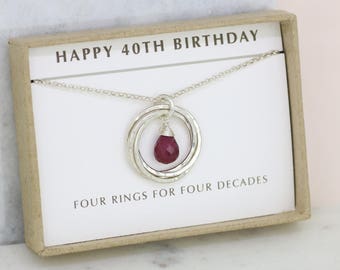 40th birthday gift, July birthstone necklace 40th, ruby necklace for 40th birthday - Lilia