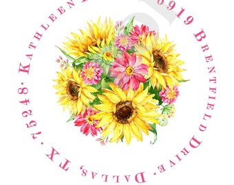 Floral Watercolor Round Personalized Address Sticker- Set of 20- Floral Address Label- Floral Address Sticker
