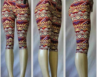Colorful Aztec Print Capri Leggings