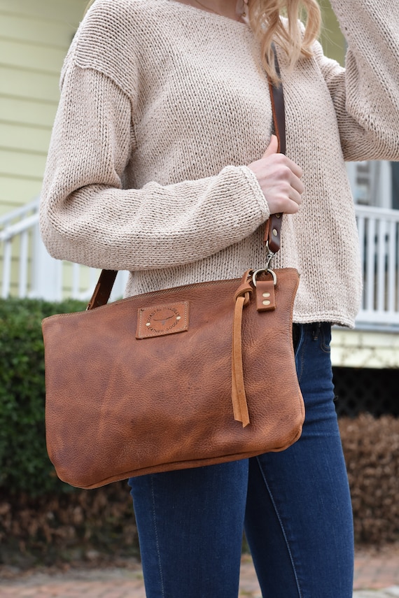 Distressed Leather Cross-Body Bag