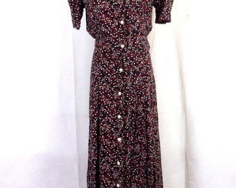 vtg 80s 90s No Boundaries Tiny Floral Rayon Maxi Dress Fit & Flare GRUNGE 11/12