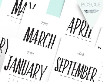 2018 Calendar Printable A5, A4 and Us Letter. 3 sizes. Handwritting Printable Calendar. Wall Calendar. Desk Manager. 2018 Monthly Calendar.