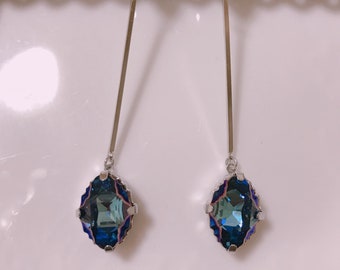 Swarovski acua&metalic blue long earrings