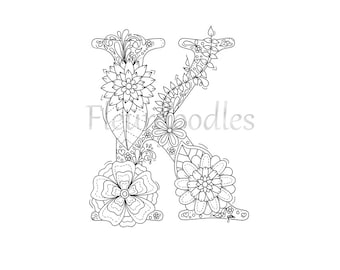 Coloring Page Floral Letters Nursery Alphabet M Hand