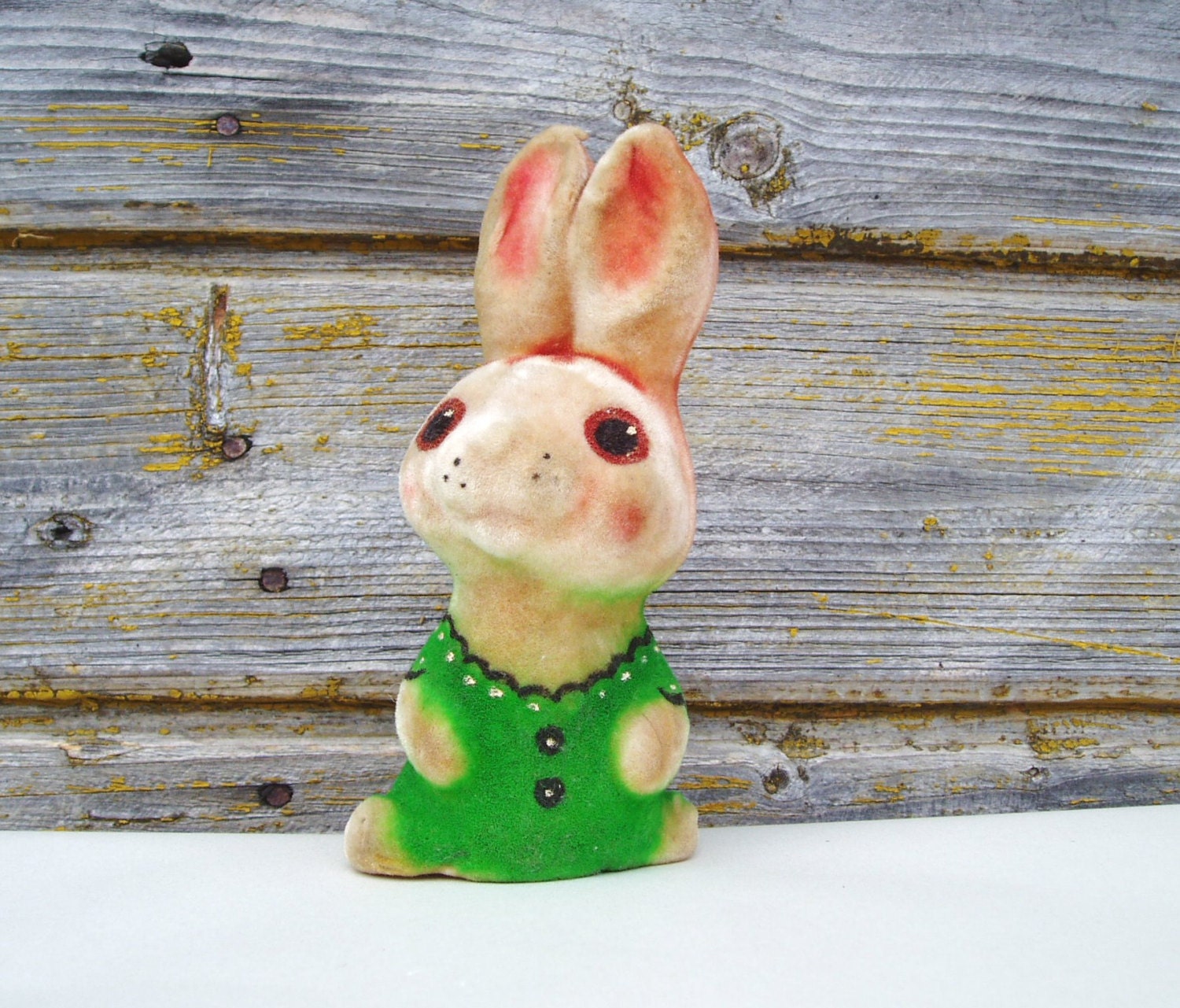 Bunny Toy Little Rabbit Soft Polymer Flocked Toy Vintage
