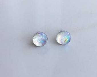 Shell Earrings, Mermaid Earrings, Iridescent Studs, Small Studs, Stainless Steel, Beach Earrings, Nautical Earrings, Mermaid Jewellery