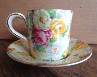 Rose Time Demitasse Cup and Saucer, Lord Nelson Ware Chintz, Made in England FS