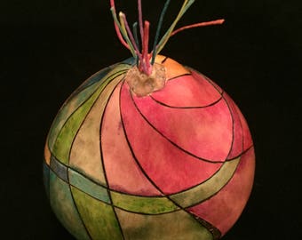 Handcrafted Container Gourd, Original Artist Design; Rainbow colors