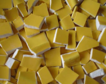 Supplies - Mosaic Pieces - 100 - Mustard Yellow Pieces - Yellow Mustard- Vintage Broken Plate Tessera