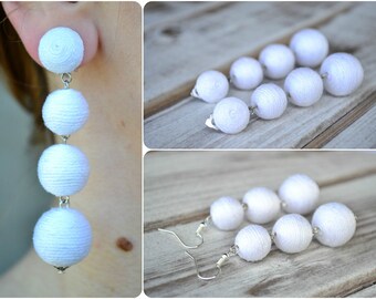 White bon bon bonbon earrings Three Four balls earrings Rebecca de Ravenel Les bonbons Ball drop earrings Gift for her Summer trendy earring