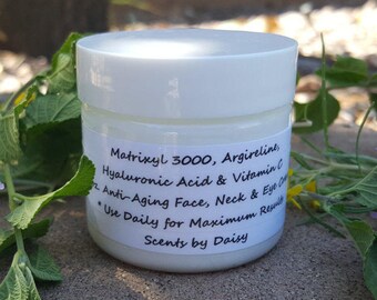 Matrixyl 3000, Argireline, Hyaluronic Acid, Vitamin C - Face, Neck and Eye Cream - Fade Spots, Lines, Wrinkles - 2 or 4 oz Jar