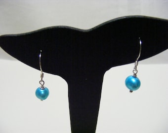 Sky Blue Freshwater Pearl and Sterling Silver Earrings