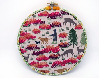 Memo Board, Hoop Art Decoration - Field Friends fabric , Pin Board, wall art