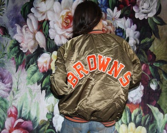 Chalkline Satin Starter Gold Chalk Line 90s Cleveland Browns Nfl Football Hip Hop Rap Rapper Bomber Jacket - Starter Jackets - 90s - WB29