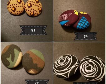 Fabric covered button earrings