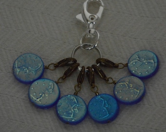 Once In a Blue Moon Handmade Set of Six Stitch Markers OOAK