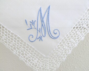Peony Design 1-Initial Monogrammed Handkerchief
