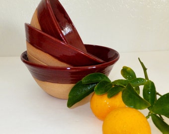 Country Brick Red Ceramic Bowl Set, Rustic Nesting Bowls
