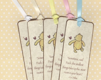 Winnie The Pooh Baby Shower Bookmark Favors, Birthday Party Bookmark Favors, Gender Neutral - Rustic Vintage Style Set of 10,
