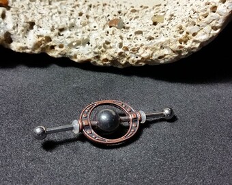 Industrial Barbell - Industrial Piercing Jewelry - Industrial bar earring - Steam Punk - Hematite Earring - Unique Body Jewelry - 14g