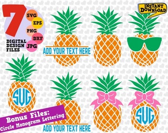 Pineapple Monogram Svg, Pineapple, Circle Monogram Frame, Svg Files, Cricut Cut Files, Silhouette Cut Files, Fruit, Summer Bundle svg