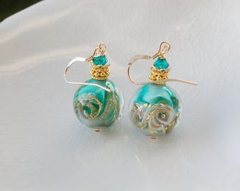 Green Earrings In Murano Glass