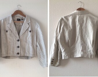 vintage 90's CREAM CROPPED linen BLAZER - LizSport, small
