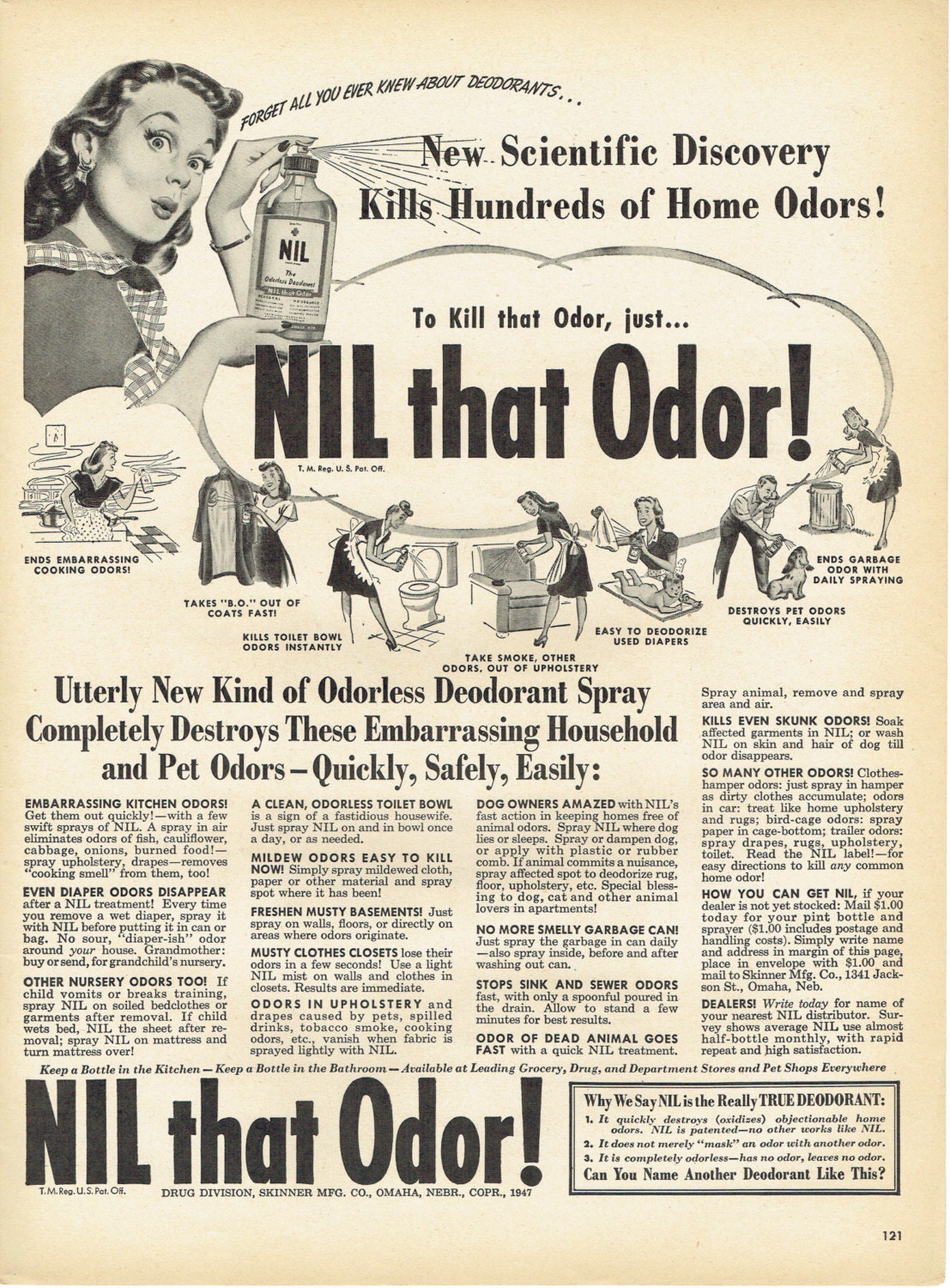 1947 NIL Odorless Deodorant Household Spray Advertisement - 40s ...