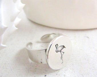 Pink Flamingo ring 16mm - 925 Silver finish