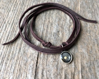 Silver Round Mustard Seed Faith Leather Wrap Bracelet