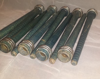 Vintage Wood Blue Spools Set of Ten (10) Sewing Quill Textiles