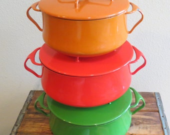 SALE - Vintage Dansk Kobenstyle Dutch Oven Orange Enamelware Cookware IHQ Enameled Jens Quistgaard - WAS 45