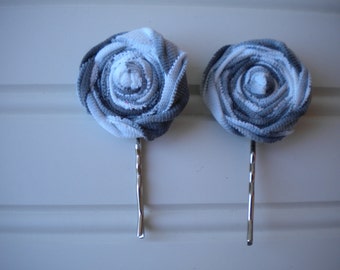 Pair of Gray and White Rolled Rosette Bobby Pins