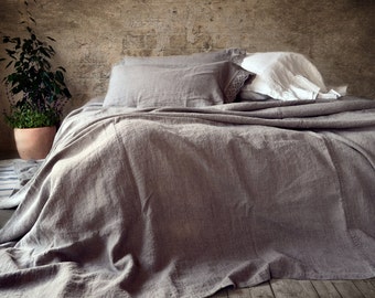 Rustic Rough Heavy Weight Stonewashed Linen Bed Cover/ Bedspread/ Coverlet/ Natural flax colour