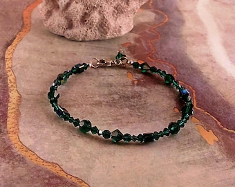 Handmade Swarovski Crystal Emerald & Sterling Silver Bracelet