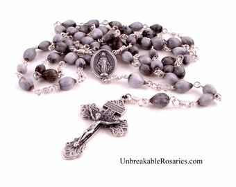 Miraculous Medal Job's Tear Rosary Beads with Pardon Crucifix Unbreakable Rosaries