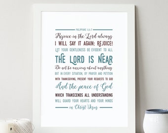 Philippians 4:4-7 Printable, Bible Verse Art, Scripture Print, Typography Wall Quote, Instant Download, Art Print, High-res Printable