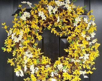 SPRING WREATH SALE Forsythia Spring Wreath- Yellow Wreath- Year Round Wreath Decor
