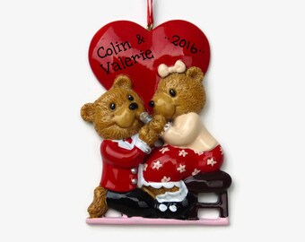 Engagement Bear Couple - She Said Yes! - Will You Marry Me? - Hand Personalized Christmas Ornament